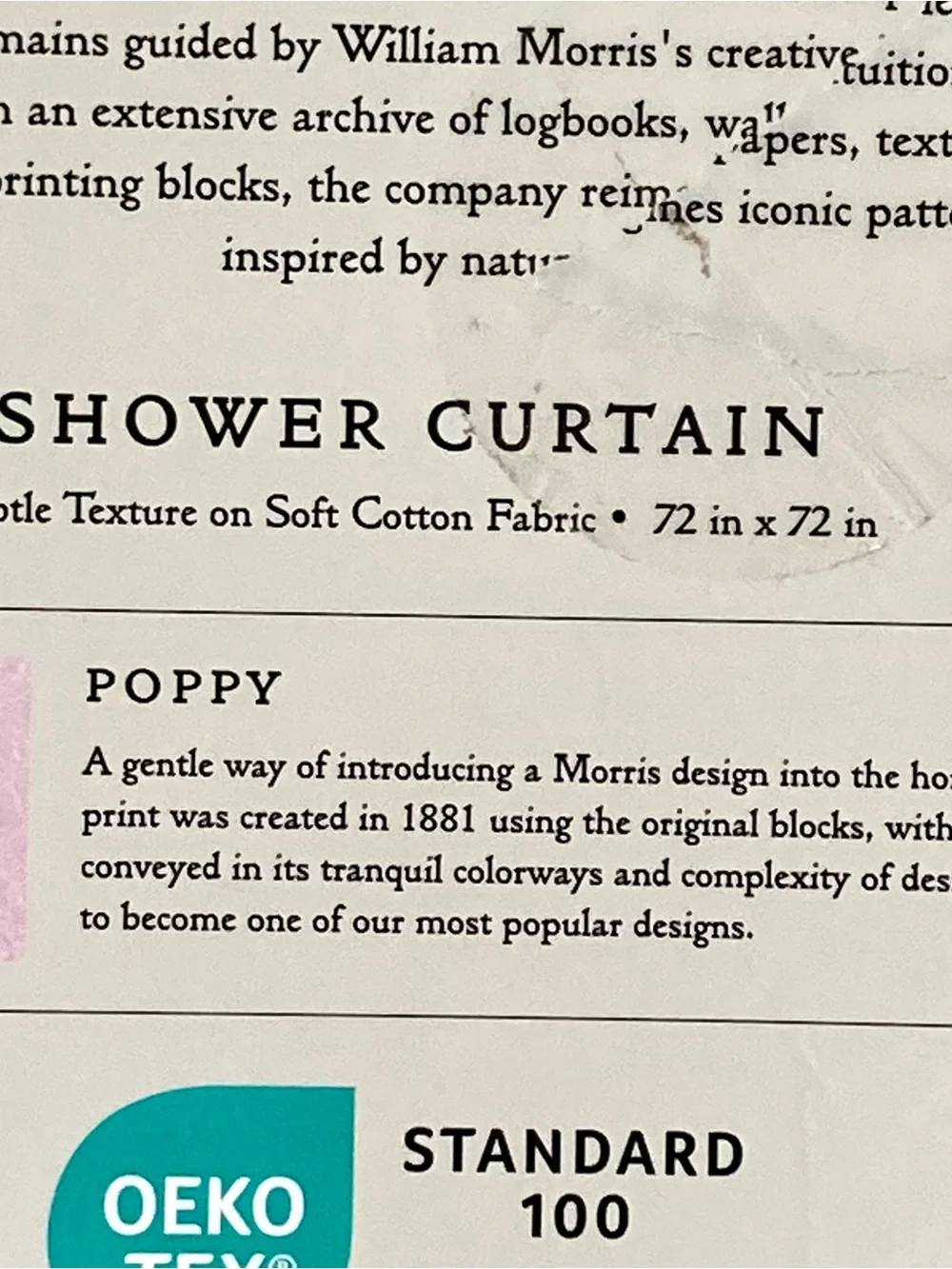 NEW Morris & Co. Shower Curtain in Poppy pattern and pale pink color